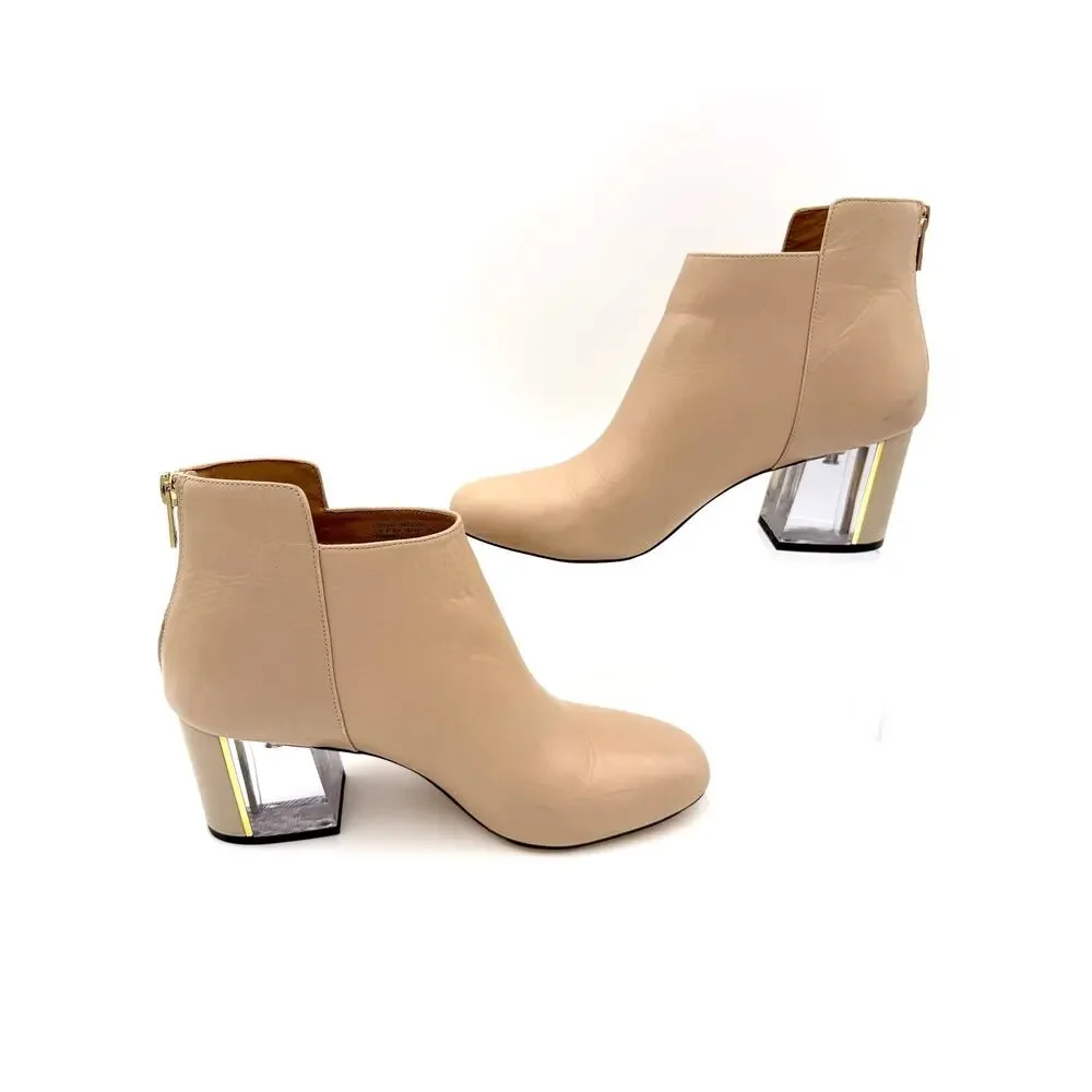 Calvin Klein Lorah Ankle Boots Cream Leather Size 8 Clear Block Heel